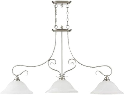 Livex Lighting 6108-91 Island Pendant with White Alabaster Glass Shades, Brushed Nickel, 27.00x49.50x13.00