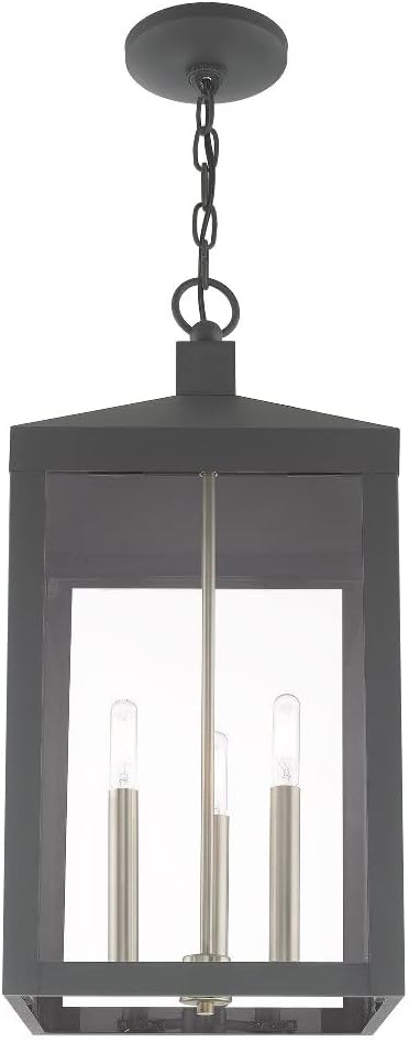 Livex 20586-91 Transitional Three Light Post-Top Lanterm from Nyack Collection in Pwt, Nckl, B/S, Slvr. Finish, 10.50 inches, Brushed Nickel