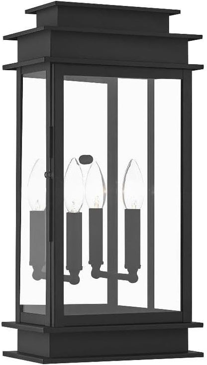 Livex Lighting 2018-04 Princeton Collection 2-Light Outdoor Wall Sconce Lantern with Clear Glass, Black