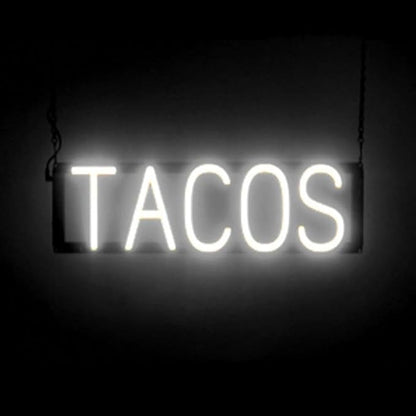 SpellBrite TACOS Sign | Mexican Food-Related Sign with Neon Look, White LED Light Source | 21.3" x 6.3"