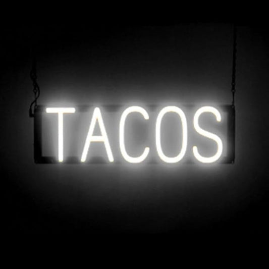 SpellBrite TACOS Sign | Mexican Food-Related Sign with Neon Look, White LED Light Source | 21.3" x 6.3"