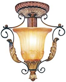 Livex Lighting 8578-63 Villa Verona 1 Light Verona Bronze Finish Flush Mount with Aged Gold Leaf Accents and Rustic Art Glass