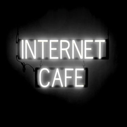 SpellBrite INTERNET CAFE Sign | Cafe-Related Sign with Neon Look, White LED Light Source | 28.1" x 15.0"
