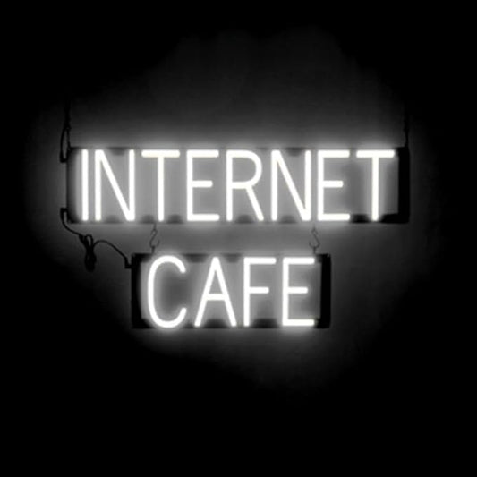 SpellBrite INTERNET CAFE Sign | Cafe-Related Sign with Neon Look, White LED Light Source | 28.1" x 15.0"