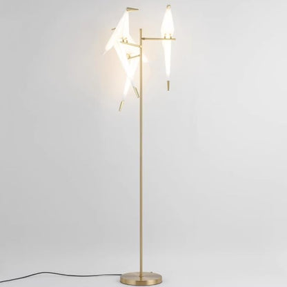 Modern Gold Floor Lamp Creative Crane Bird Standing Floor Lamp Tall Unique Lamps Metal Standing Light 3 Vivid Birds Shade Art Deco Floor Lamps for Living Room Bedroom - Warm Light