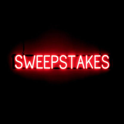 SpellBrite SWEEPSTAKES Sign | Gaming-Related Sign with Neon Look, Red LED Light Source | 43.6" x 6.3"