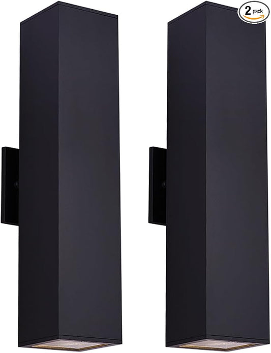 Cerdeco 2 Pack Aluminum Modern Outdoor Wall Light, 18" Exterior Up Down Light Fixtures,Black Front Door Wall Lighting with E26 Sockets [ETL Listed]