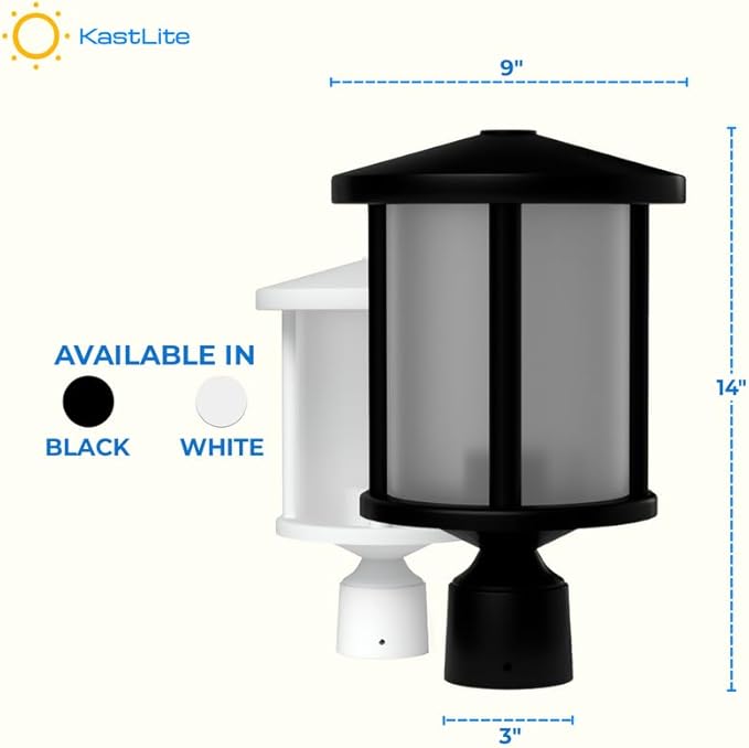 KASTLITE Outdoor Post Light Fixture, Fits 3" Lamp Post Outdoor Lighting - Anti-Rust Waterproof Lantern Pole Light, E26 Base - Yard Pathway Driveway Patio Deck Fence & Street Lighting