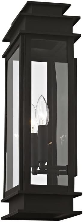 Livex Lighting 2018-04 Princeton Collection 2-Light Outdoor Wall Sconce Lantern with Clear Glass, Black