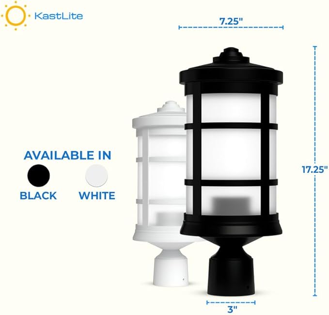 KASTLITE Black Outdoor Lamp Post Fixture - Fits 3" Light Poles for Outside Lighting - Waterproof E26 Base Lantern, Yard Patio Deck Garden Porch Mailbox Driveway & Street Lights - USA Made, Kensington