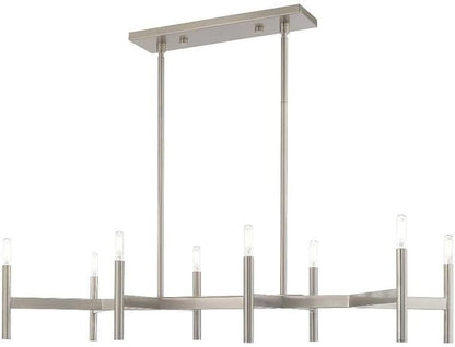 Livex Lighting 51178-91 Copenhagen - Eight Light Linear Chandelier, Brushed Nickel Finish, 19.00x40.00x15.00