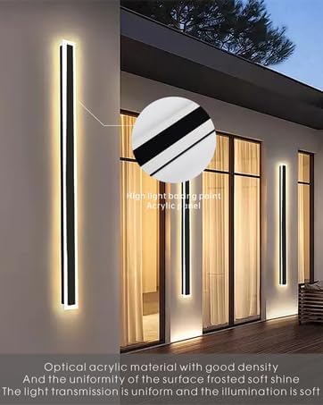 2Pack 79inch Long Outdoor Modern LED Wall Light,65W Waterproof IP65 Warm White 110V led Wall Mount Lighting Fixture Rectangular Black Wall Lights Elegant Frosted White Acrylic Anti Rust
