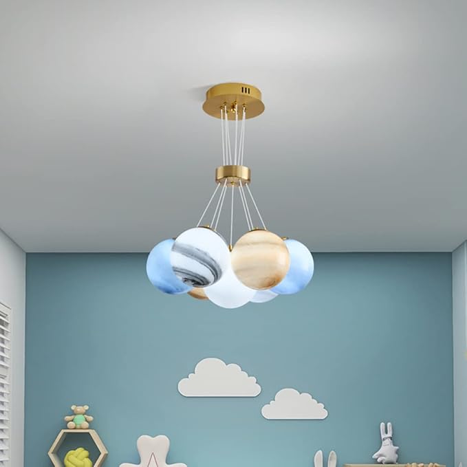 Unique Planet Chandelier Bubbles Ball Shape Pendant Light, Glass Hanging Light Fixture, Decorative Ceiling Chandelier, 7 Lights