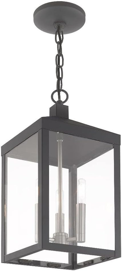 Livex Lighting 3 Light Black Outdoor Pendant Lantern, Nickel