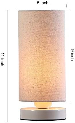 Bieye L10271 Linen Fabric Table Lamp with Cylindrical Lampshade, 11-inch Tall (Creamy-White)
