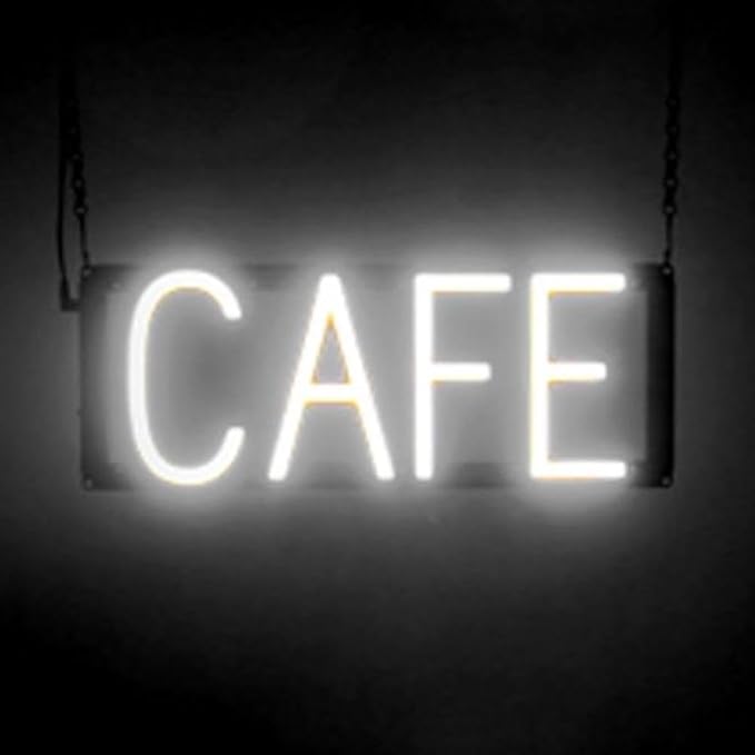 SpellBrite CAFE Sign | Cafe-Related Sign with Neon Look, White LED Light Source | 16.4" x 6.3"