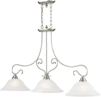 Livex Lighting 6108-91 Island Pendant with White Alabaster Glass Shades, Brushed Nickel, 27.00x49.50x13.00