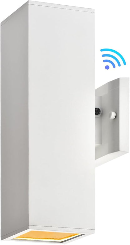 wowlite Modern Porch Lights Outdoor Wall Sconce, White Dust to Dawn Outdoor Lights, 13" Waterproof Square Exterior Lighting Fixtures, Aluminum Up and Down Light for House Garage Front Door, ETL Listed