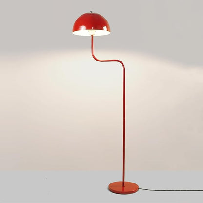 Unique Floor Lamp Metal Dome Shade Modern Floor Light Mush-Room Cute Standing Floor Lamp Tall Red Lamp with Foot Switch and Iron Shade