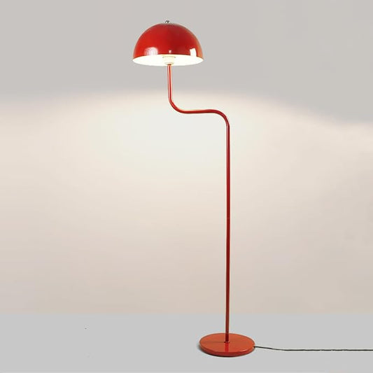 Unique Floor Lamp Metal Dome Shade Modern Floor Light Mush-Room Cute Standing Floor Lamp Tall Red Lamp with Foot Switch and Iron Shade