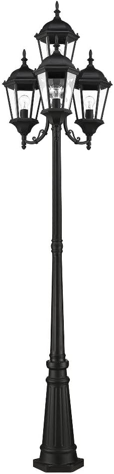 Livex Lighting 7557-04 Outdoor Post with Clear Beveled Glass Shades, Black