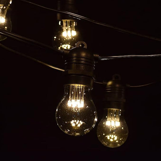 Hometown Evolution, Inc. E26 Commercial String Lights with 16 Gauge Wire (50 Foot 25 Socket, A15 LED 9 Diode 1 Watt Bulbs)