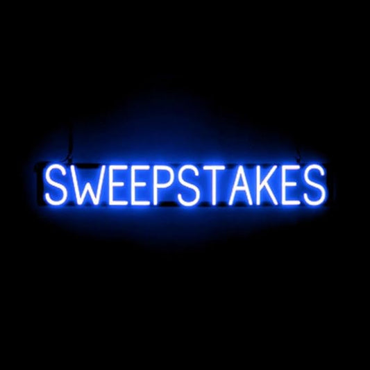 SpellBrite SWEEPSTAKES Sign | Gaming-Related Sign with Neon Look, Blue LED Light Source | 43.6" x 6.3"