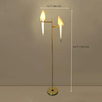 Modern Gold Floor Lamp Creative Crane Bird Standing Floor Lamp Tall Unique Lamps Metal Standing Light 2 Vivid Birds Shade Art Deco Floor Lamps for Living Room Bedroom - Warm Light