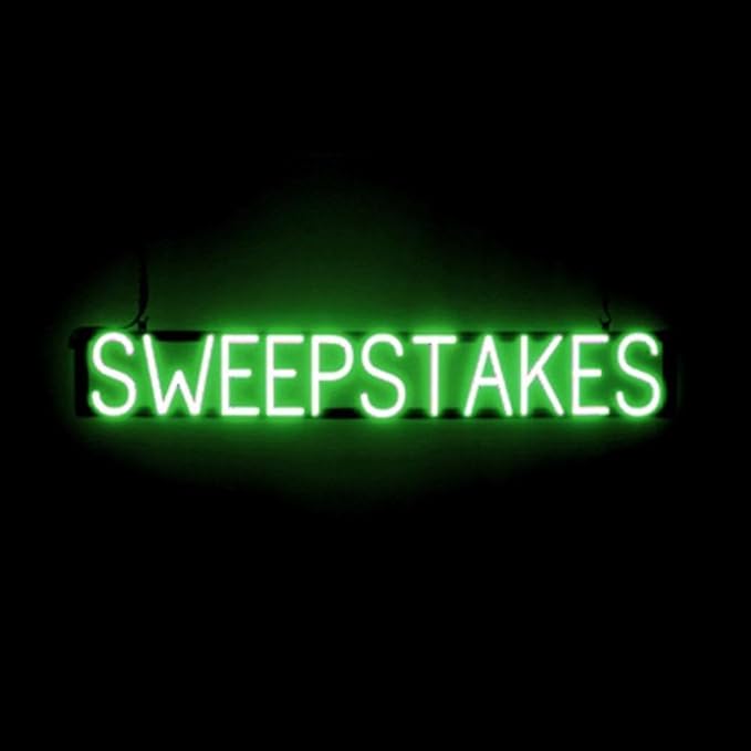 SpellBrite SWEEPSTAKES Sign | Gaming-Related Sign with Neon Look, Green LED Light Source | 43.6" x 6.3"