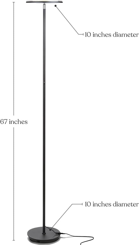 Brightech Sky Flux Dimmable LED Floor Lamp – Super Bright Floor Lamp with 3 Light Modes for Living Room, Office – Torchiere Standing Touch-Lamp, Tall Torch Lamp for Bedroom & Reading – Black