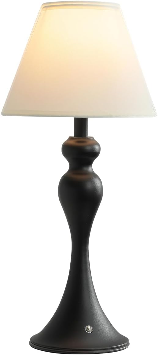 Cordless Table Lamp,Portable Fabric Shade LED Desk Lamps,5200mAh Battery Operated, 3 Color Stepless Dimming Up, for Restaurant, Bedroom,Camping,Coffee Shop,Bar,Night Light(Black)