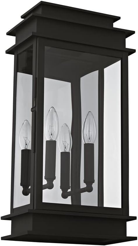Livex Lighting 2018-04 Princeton Collection 2-Light Outdoor Wall Sconce Lantern with Clear Glass, Black