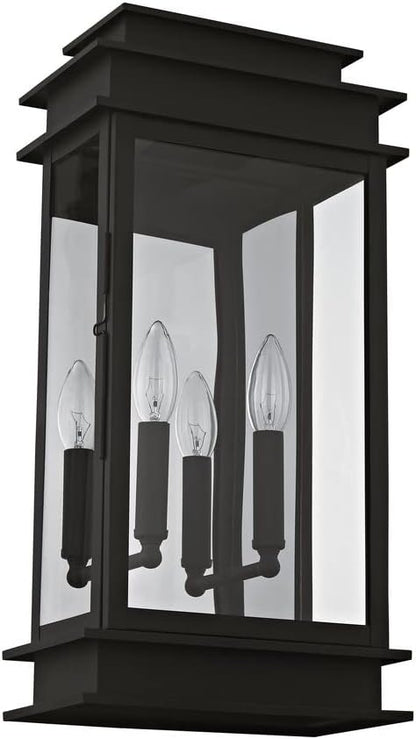 Livex Lighting 2018-04 Princeton Collection 2-Light Outdoor Wall Sconce Lantern with Clear Glass, Black