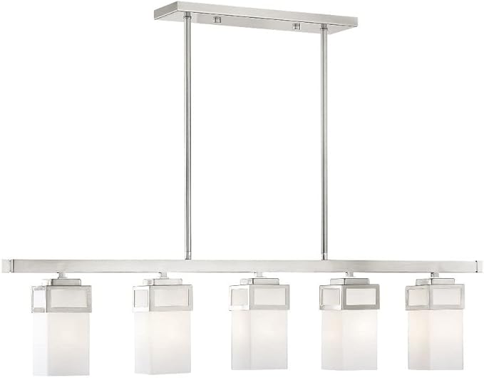 Livex 40194-91 Transitional Five Light Linear Chandelier from Harding Collection in Pwt, Nckl, B/S, Slvr. Finish, 42.00 inches, Brushed Nickel