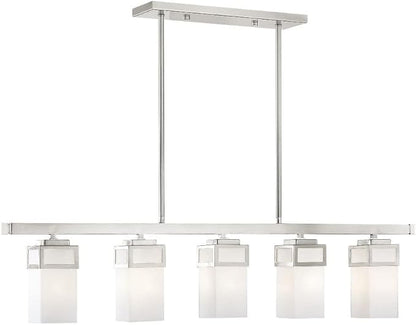 Livex 40194-91 Transitional Five Light Linear Chandelier from Harding Collection in Pwt, Nckl, B/S, Slvr. Finish, 42.00 inches, Brushed Nickel