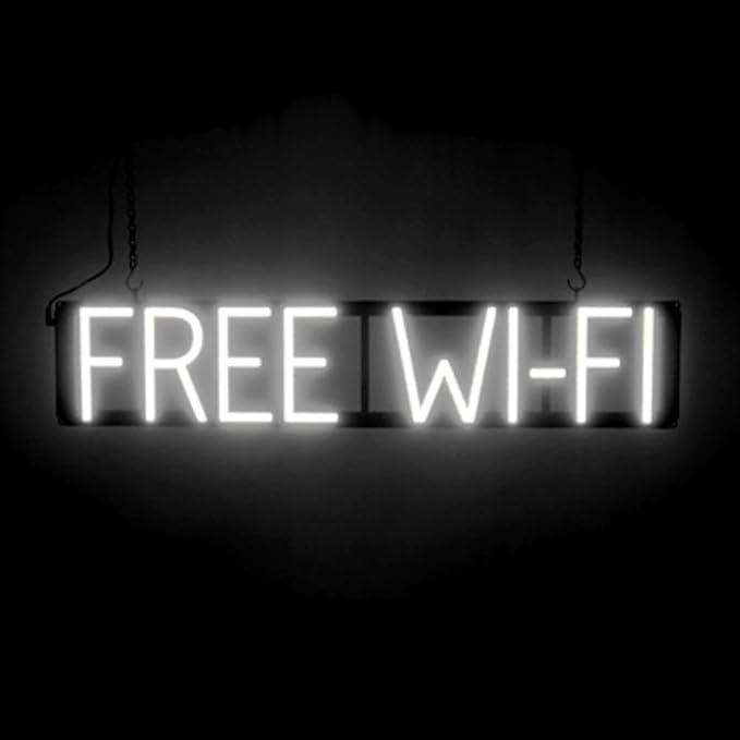 SpellBrite FREE WI-FI Sign | Cafe-Related Sign with Neon Look, White LED Light Source | 30.7" x 6.3"