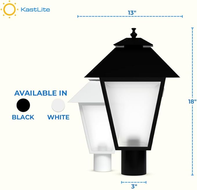 KASTLITE Outdoor Post Light Fixture, Fits 3" Lamp Post Outdoor Lighting - Anti-Rust Waterproof Lantern Pole Light, E26 Base - Yard Pathway Driveway Patio Deck Fence & Street Lighting, Black