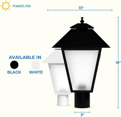 KASTLITE Outdoor Post Light Fixture, Fits 3" Lamp Post Outdoor Lighting - Anti-Rust Waterproof Lantern Pole Light, E26 Base - Yard Pathway Driveway Patio Deck Fence & Street Lighting, Black