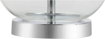 JONATHAN Y JYL1068B-SET2 25" Clear Glass Table Lamp Set of 2 for Living Room Bedroom, Contemporary Glam Bedside Nightstand Lamps with White Linen Drum Shade and Chrome Base, LED Bulbs Included