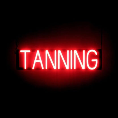 SpellBrite TANNING Sign | Beauty-Related Sign with Neon Look, Red LED Light Source | 26.1" x 6.3"