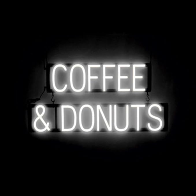 SpellBrite COFFEE & DONUTS Sign | Cafe-Related Sign with Neon Look, White LED Light Source | 30.8" x 15.0"