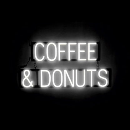 SpellBrite COFFEE & DONUTS Sign | Cafe-Related Sign with Neon Look, White LED Light Source | 30.8" x 15.0"