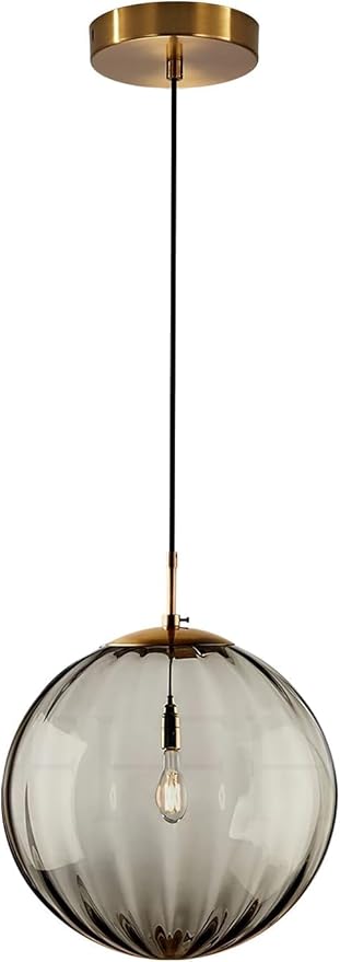 KCO Lighting Mid Century Modern Globe Pendant Light Smoke Mini Vintage Grey Glass Pendant Lighting 1-Light Single Globe Chandelier Farmhouse Kitchen Island Light Fixtures (Smoke Gray-7.9”)