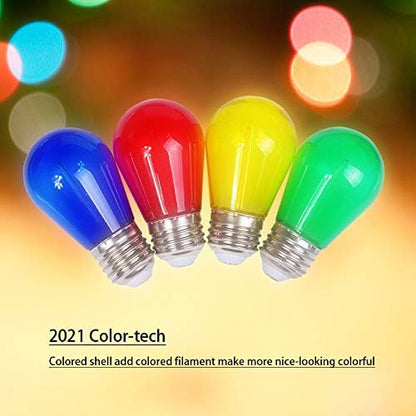 Christmas Light Bulbs 24-Pack S14 Colored LED String Light Bulbs Replacement, E26 Base 1W Plastic Shatterproof Waterproof, Christmas Light Bulb Red, Green, Yellow, Blue