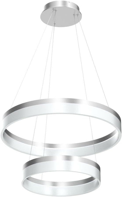 LED Silver Chandeliers Modern Pendant Light, 2 Rings Dimmable Chandelier Lighting Fixture for Living Room Bedroom Kitchen Island Resturant Dining Room 6000K Cool White