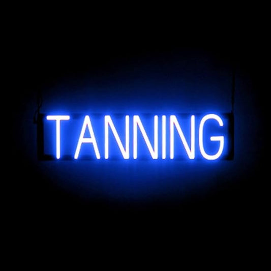 SpellBrite TANNING Sign | Beauty-Related Sign with Neon Look, Blue LED Light Source | 26.1" x 6.3"