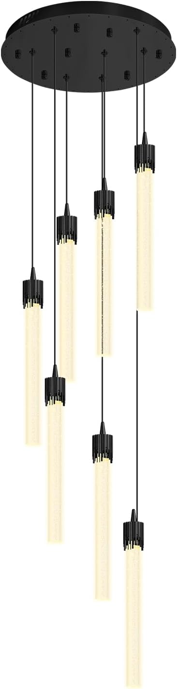 Pendant Light Fixtures LED Black 8-Light Chandelier for Living Room Modern Bubble Crystal Chandelier Entryway Foyer Dimmale 2700K-6000K
