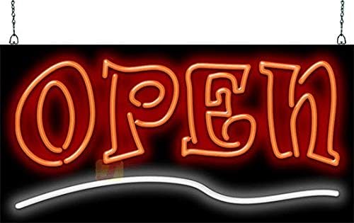 Homestyle Open Neon Sign - Large Size - 32" wide x 16" high - Real, Quality Hand Bent Neon Sign - Red Letters with a White Curved Underline