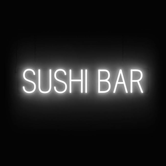 SpellBrite SUSHI BAR Sign | Restaurant-Related Sign with Neon Look, White LED Light | 31.4" x 6.3"
