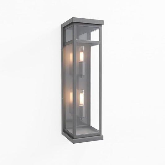 LEDMyplace Outdoor Sconce Light - 40W Rectangular Black Outdoor Wall Sconce with Clear Glass Panels - Two E12 Socket, High CRI, IP65, ETL Listed, Modern Exterior Light Fixture (22.25" H x 5.5" W)